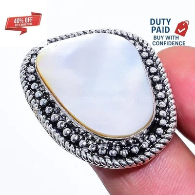 925 Sterling Silver Genuine Mother Of Pearl Boho Statement Ring Jewelry Size 6.5 - Image 1 of 4