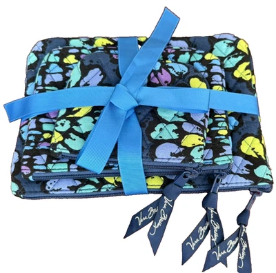 VERA BRADLEY COSMÉTICO TRÍO ÍNDIGO POP TRES BOLSAS DE MAQUILLAJE AZUL FLORAL CONJUNTO DE REGALO Foto 1 de 4