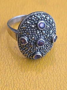 Judith Jack Marcasite 925 Sterling Silver Ring, Sz 9 - Picture 1 of 6