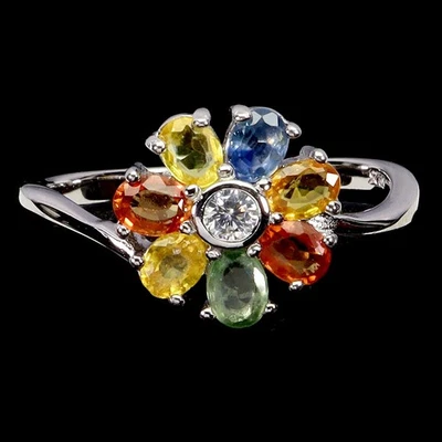 Anillo de plata de ley 925 zafiro ovalado 4x3 mm piedras preciosas naturales joyería tamaño 7,5 Foto 1 de 4