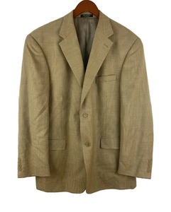 Andrew Fezza Blazer Mens 44R Tan 100% Wool Check Sport Coat Jacket VTG Old Money - Picture 1 of 14