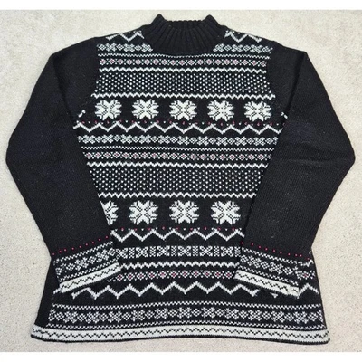 VTG Petite Sophisticate Wool Blend Sweater Mock Neck Snowflake Holiday Winter - Image 1 of 4