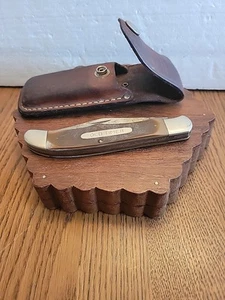 Schrader Old Timer Knife 125 OT USA W/6" Leather Belt Sheath - Picture 1 of 6