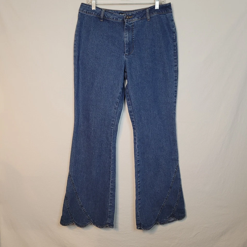 Y2K Kikit Jeans Womens 14 Blue Flare Scallop Hem 32Wx32L Maurice Sasson Vintage - Image 1 of 4