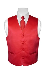 BOY'S Dress Vest & NeckTie Solid RED Color Neck Tie Set for Suit or Tux size 12 - Picture 1 of 3