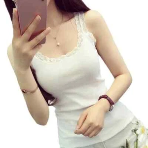 Summer Sleeveless Women Tank Top with Lace Top Lace Camisoles Loose Underwear - Picture 1 of 34