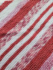 Hand knitted dolls pram blanket Pink diagonal stripes new