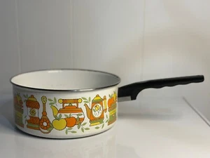 VTG 1970 West Bend Enamelware Sauce Pan Pot 14.5" NO Lid - MCM Green Yellow - Picture 1 of 9