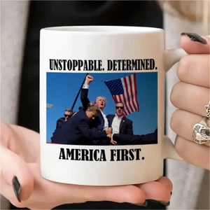 11 Unzen, UNAUFHALTSAM. BESTIMMT. AMERICA FIRST, Trump Tasse, Lustige Tasse, Neuheit Tasse - Bild 1 von 9