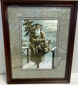 Vintage*Folk Art*Framed Santa with Tree Wall Picture*16.5" x 13"* 24256i S87 - Picture 1 of 7