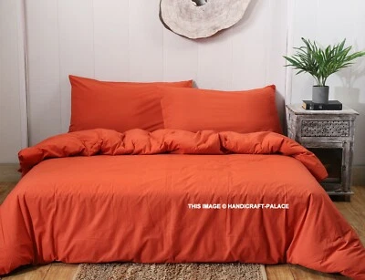 3 Piece Cotton Sheet Set Flat Orange Bed Sheet Flat Sheet Pillowcases Bedding - Image 1 of 4