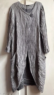 ✫BNWT! Fab *GRIZAS* Textured Grey Silk Linen Pockets Kimono Long Jacket Coat M✩ - Image 1 of 4