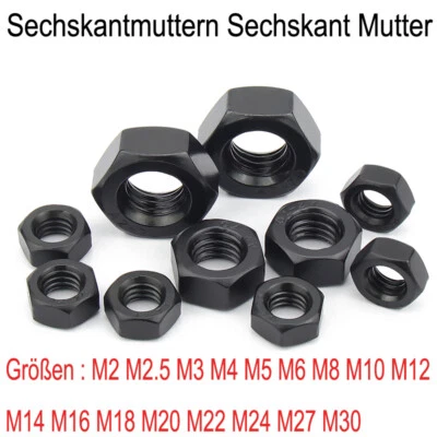Sechskantmuttern Muttern Sechskant Mutter Klasse 12.9/8.8 M2 M2.5 M3 M4 M5-M30 - Bild 1 von 4