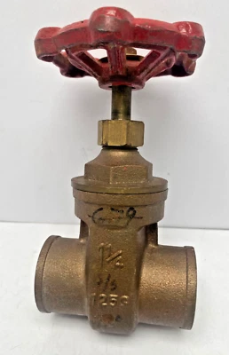 Vtg 1 1/4" MTCO Gate Valve  125S Brass New old stock Red handle Heavy Duty - Image 1 of 4