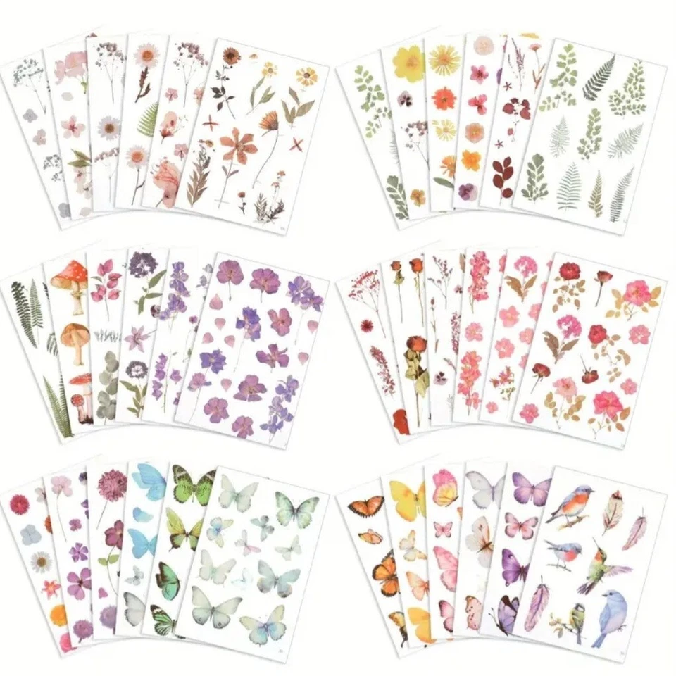 Stickerbögen 6 Bögen je Set Blumen Blätter Schmetterlinge - Bild 1 von 3