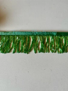 By the Yard-2"-GREEN Glass BUGLE Bead Beaded Fringe Lamp Costume Trim - Picture 1 of 1
