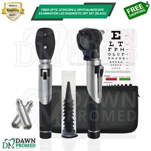 Fiber Optic Otoscope & Ophthalmoscope Examination LED Diagnostic ENT Set (Black) - Picture 1 of 9