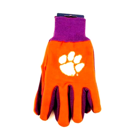 CLEMSON TIGERS SPORTS UTILITY GRIP GLOVES TWO TONE COLOR OR GARDEN GLOVES NEW Cover