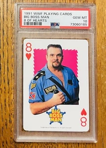 1991 WWF Playing Cards 8 of Hearts Big Boss Man PSA 10 Gem Mint Pop 3 - Picture 1 of 2