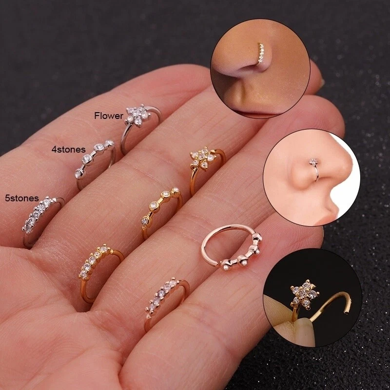 Anillo tabique nariz circonita cúbica 20G aro flor hélice tragus daith piercing joyería Foto 1 de 4