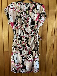 New Kenneth Cole dress faux wrap summer Poppy Camo Petal black pink beige M - Picture 1 of 8