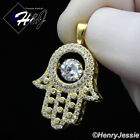 MEN WOMEN 925 STERLING SILVER ICY CZ GOLD PLATED 3D HAMSA HAND PENDANT*GP256