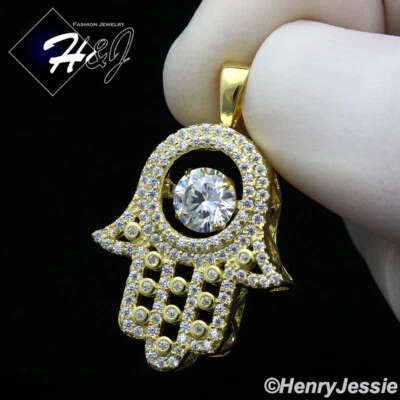 HOMBRE MUJER PLATA ESTERLINA 925 CIRCONITA HELADA CHAPADO EN ORO 3D HAMSA COLGANTE DE MANO*GP256 Foto 1 de 4
