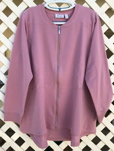 Denim & Co. French Terry Zip Front Hi-Low Hem Knit Jacket Rose Blush - Picture 1 of 11