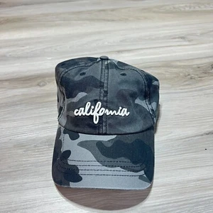 California Strap Back Hat Cap Gray Camouflage Camo Adjustable Embroidered EUC - Picture 1 of 3