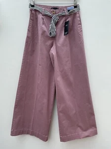 Pantaloni chino M&S taglia 8 R vita alta gamba larga cotone rosa damascato W26 L28 NUOVI - Foto 1 di 5