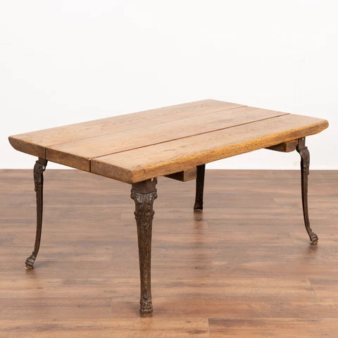 Vintage Small Pine Rustic Coffee Table with Iron Legs Cover