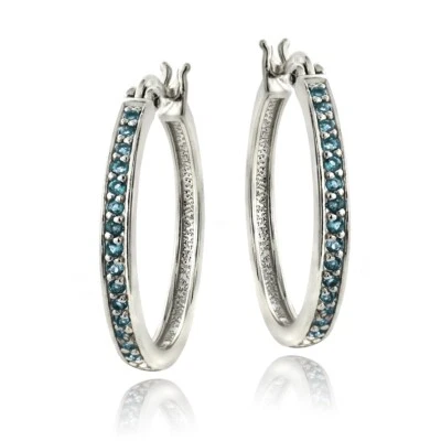 925 Silver Blue Topaz 25mm Hoop Earrings - Image 1 of 3
