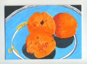 Original signed ACEO by Lucy Smith. 'Three apricots', still life, food, fruit - Picture 1 of 1