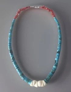Vintage Navajo Turquoise Coral & Shell Necklace 17” - Picture 1 of 3