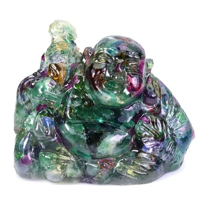 Handmade Happy Laugh Maitreya Buddha Figure Statue Ruby Emerald Peridot 72.32ct - Image 1 of 4