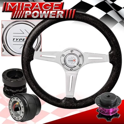 Metallic Black Steering Wheel + Extender Purple Quick Release For 86-89 Integra - Image 1 of 4