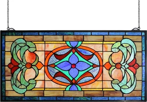 Extra Large Horizontal Transom Window Stained Glass Window Panels Hanging 26" Wi - Picture 1 of 6