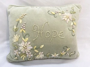 Pretty Embroidered & Ribbon Flowers Mint Green Velvet Throw Pillow Country Chic - Picture 1 of 5