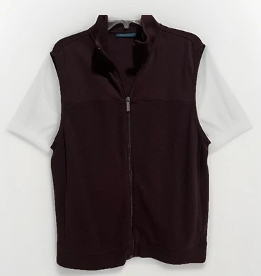 Perry Ellis Mens Maroon Full Zip Vest Size L Golf Burgundy Aggies  - Image 1 of 4