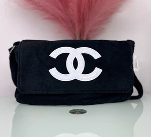 CHANEL Precision Bag Terry Cloth Black Crossbody Shoulder Bag \ Big CC LOGO - Picture 1 of 4