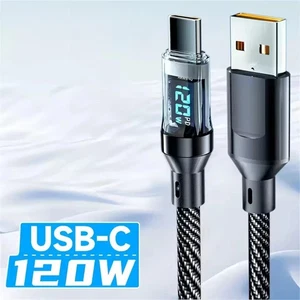 120w Super Fast USB Type-C Charging Cable Braid Phone Charger Lead with Display - Picture 1 of 6