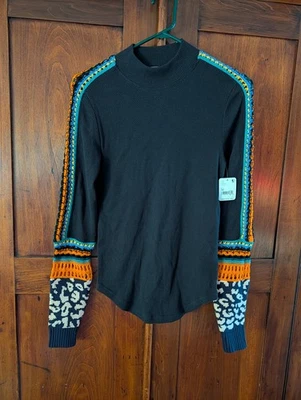 Raro Free People Switch It Up Boho Tejido Térmico Decorativo Divertido Puño Top M, Negro Foto 1 de 4