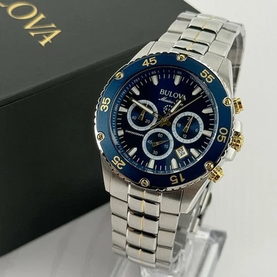 Bulova Marine Star 98B400 Chronograph Watch Men's Quartz Watch Blue Dial 41.5mm - Image 1 of 4