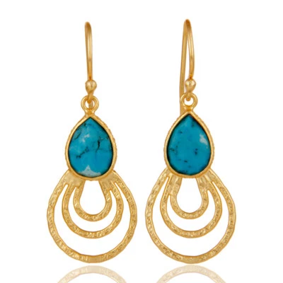 Pendientes colgantes de plata de ley 925 enchapados en oro de 18 quilates turquesa natural joyería Foto 1 de 4