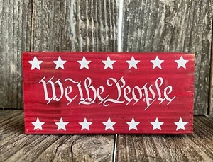 WE THE PEOPLE 4th of JULY Tiered Tray Decor Farmhouse Rustic Wood Patriotic Sign - Picture 1 of 8