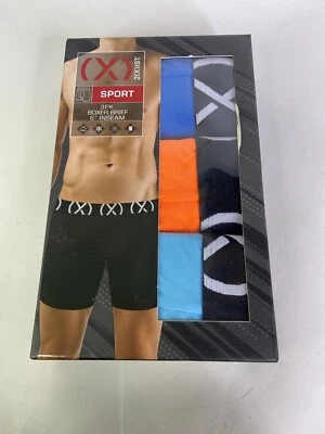 Paquete de 3 calzoncillos boxer deportivos 2XIST de 6 pulgadas entrepierna ropa interior azul naranja para hombre talla M Foto 1 de 4
