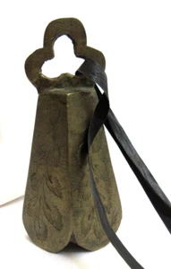 Unmarked Solid Brass Etched Small Bell 4" x 2" Handle GUC - Picture 1 of 6