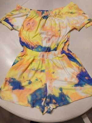 Womens Derek Heart Dres Shorts  Romper Size L Yelow Packets Of Shoulder  Sleeve  - Image 1 of 4