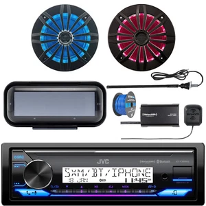 JVC KD-X38MBS 1DIN Marine Bluetooth Receiver, 2x 6.5" 180W RGB LED Speakers - Picture 1 of 8