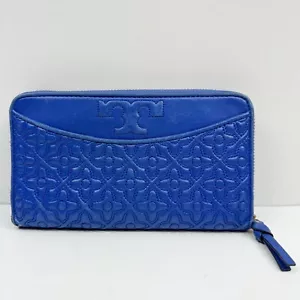 Billetera continental acolchada de cuero azul cobalto Tory Burch con cremallera - Imagen 1 de 10